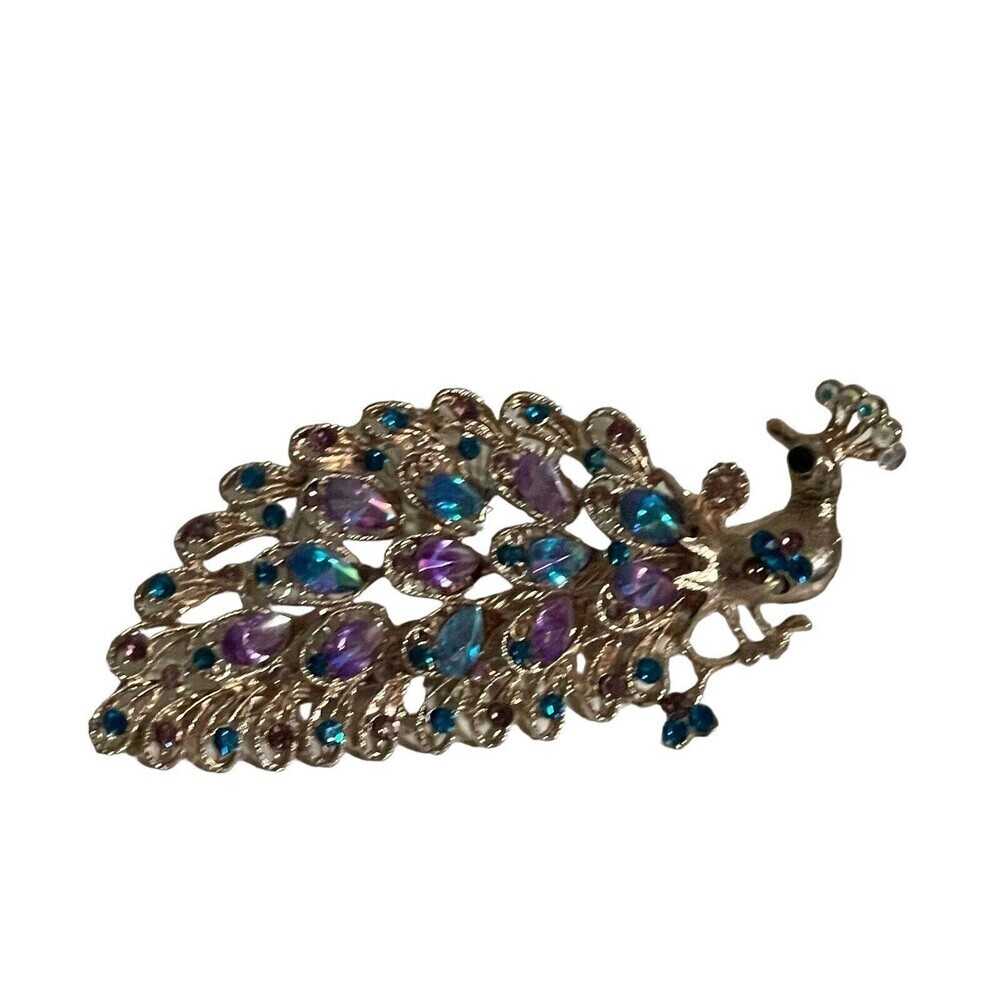 Gorgeous Blue Rhinestone Peacock Bird 5” Fashion Elegant Hair Clip Barrette